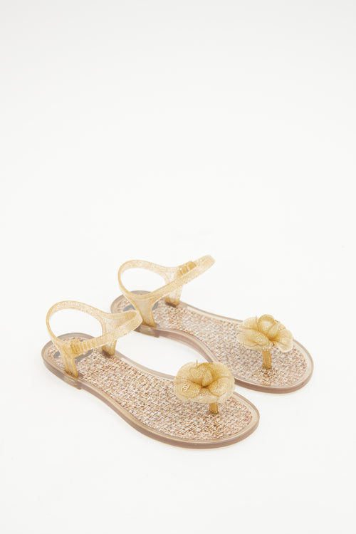 Chanel Beige & Gold Camellia Jelly Sandal