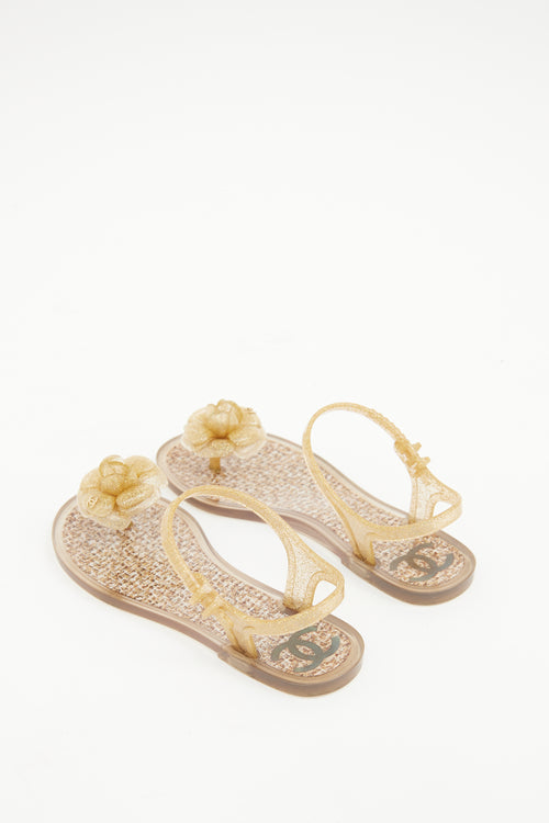 Chanel Beige & Gold Camellia Jelly Sandal