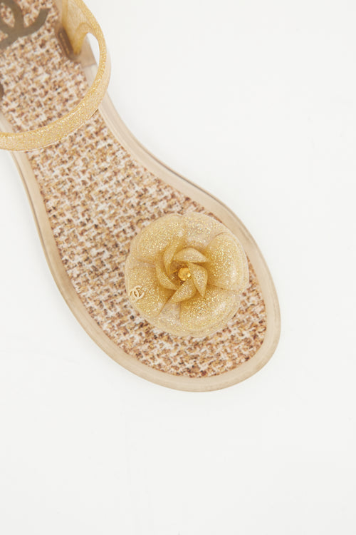 Chanel Beige & Gold Camellia Jelly Sandal
