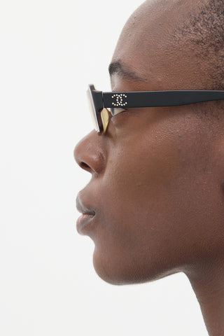 Chanel Black 3055-B Embellished Rectangle Clear Glasses