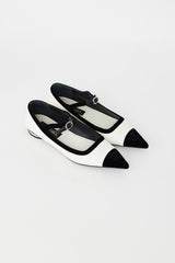 Chanel White & Black Leather Mary Jane Flat