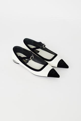 Chanel White & Black Leather Mary Jane Flat