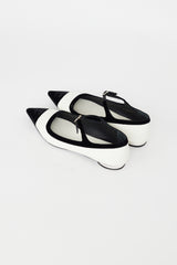 Chanel White & Black Leather Mary Jane Flat