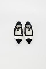 Chanel White & Black Leather Mary Jane Flat