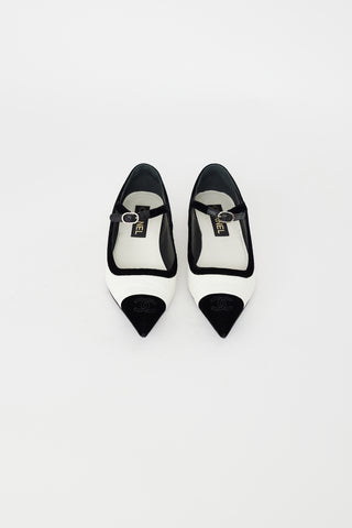 Chanel White & Black Leather Mary Jane Flat