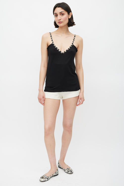 Chanel Fall 2005 Black Silk CC & Star Embroidered Tank Top