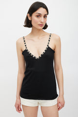 Chanel Fall 2005 Black Silk CC & Star Embroidered Tank Top