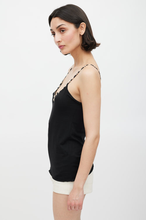 Chanel Fall 2005 Black Silk CC & Star Embroidered Tank Top