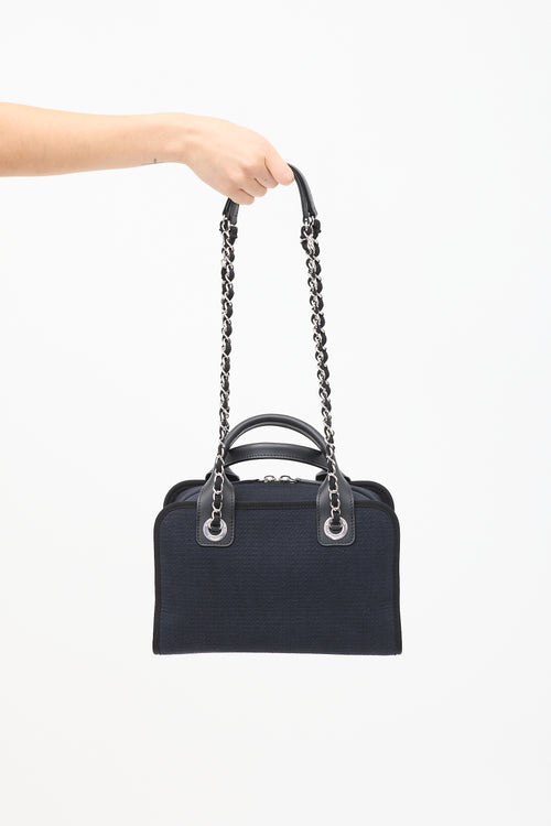 Chanel Navy Canvas Mini Deauville Two Way Chain Bowling Bag