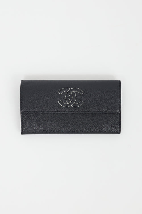 Chanel Black Caviar Timeless CC Long Flap Wallet