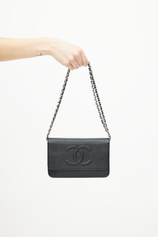 Chanel Black Caviar Timeless Leather Wallet On Chain
