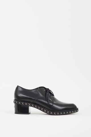Black Leather Block Heel Oxford