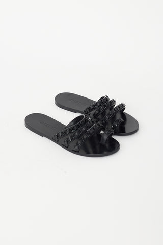 Chanel Black Leather Braided Chain Slide