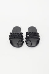 Chanel Black Leather Braided Chain Slide