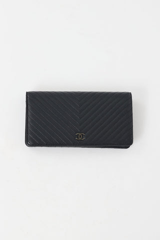 Chanel Black Chevron Leather So Black Long Wallet