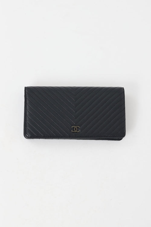 Chanel Black Chevron Leather So Black Long Wallet