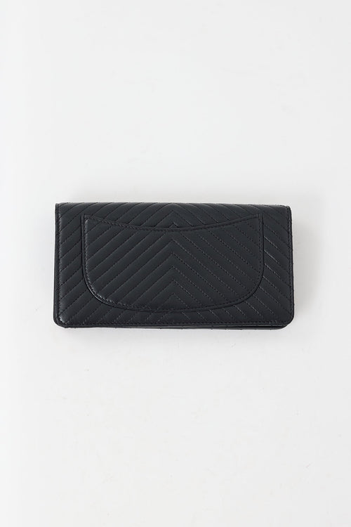 Chanel Black Chevron Leather So Black Long Wallet