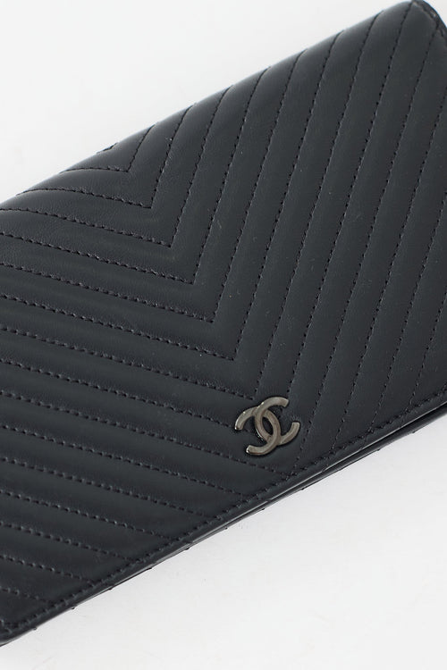 Chanel Black Chevron Leather So Black Long Wallet