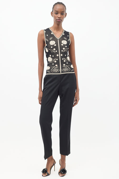 Chanel Black & Beige Knit Camellia Tank