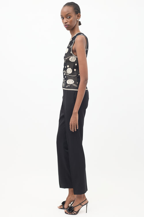 Chanel Black & Beige Knit Camellia Tank