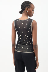 Chanel Black & Beige Knit Camellia Tank