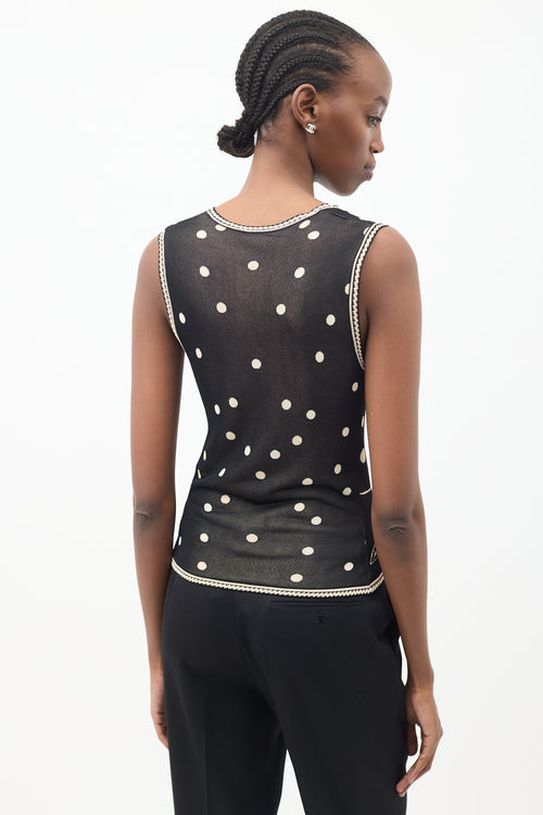Chanel Black & Beige Knit Camellia Tank