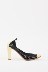 Chanel Black & Cream Patent Leather CC Pump