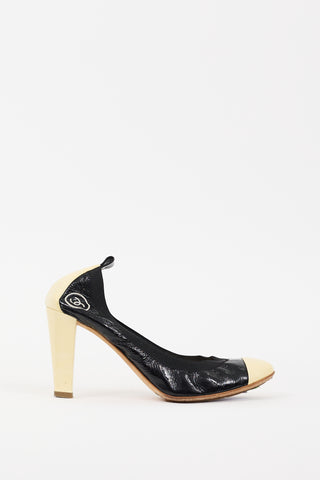 Chanel Black & Cream Patent Leather CC Pump