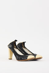 Chanel Black & Cream Patent Leather CC Pump