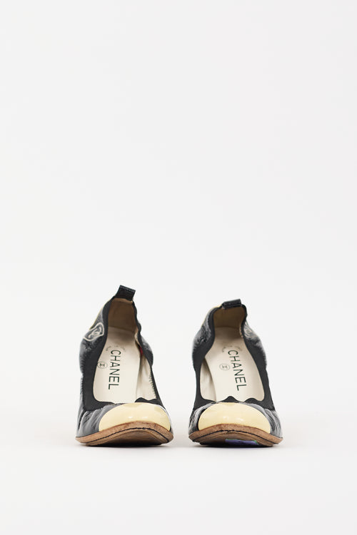Chanel Black & Cream Patent Leather CC Pump