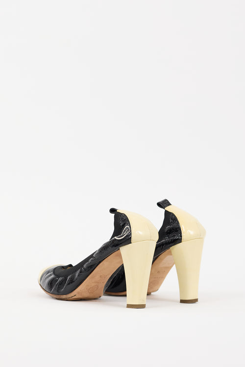 Chanel Black & Cream Patent Leather CC Pump