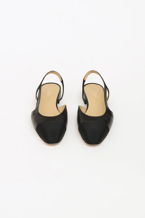 Chanel Black Leather D'orsay Slingback Flat