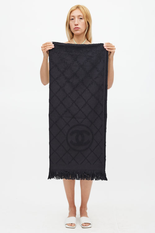 Chanel Black Fringe Diamond Logo Towel