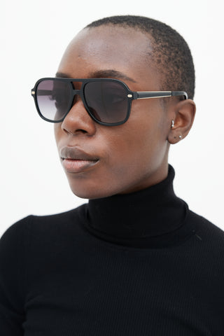 Chanel Black & Gold 5436-Q Aviator Sunglasses