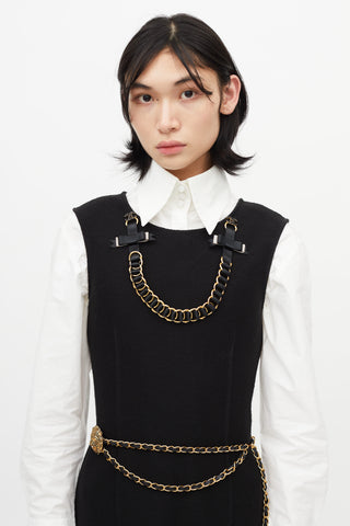 Chanel Vintage Black Ribbon & Chain Brooch