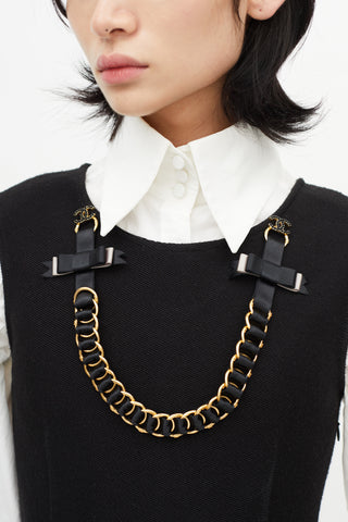 Chanel Vintage Black Ribbon & Chain Brooch
