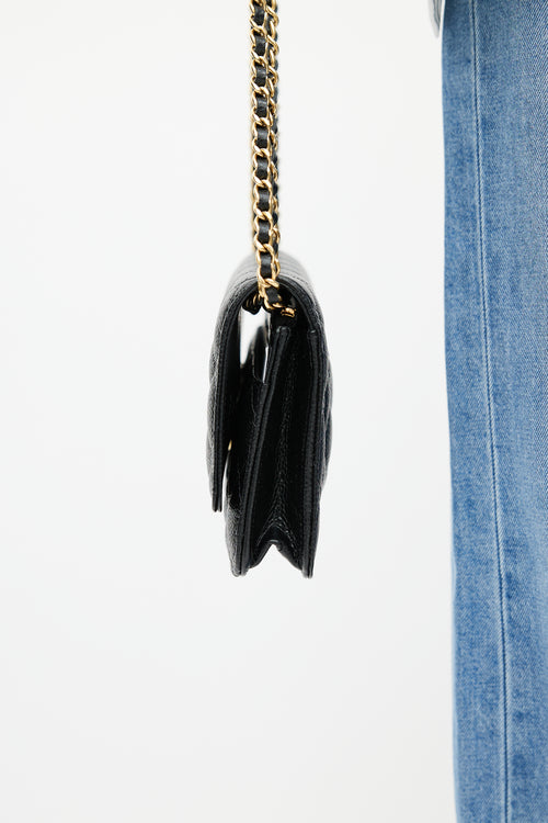 Chanel Black & Gold Caviar Wallet On Chain