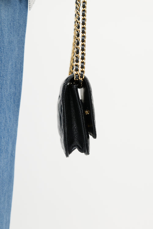 Chanel Black & Gold Caviar Wallet On Chain