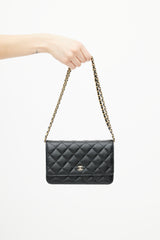 Chanel Black & Gold Caviar Wallet On Chain