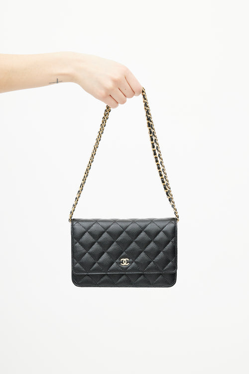Chanel Black & Gold Caviar Wallet On Chain