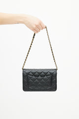 Chanel Black & Gold Caviar Wallet On Chain