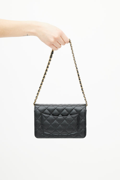 Chanel Black & Gold Caviar Wallet On Chain