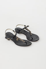 Chanel Black & Gold Chain CC T-Strap Sandal