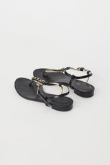 Chanel Black & Gold Chain CC T-Strap Sandal