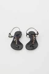 Chanel Black & Gold Chain CC T-Strap Sandal