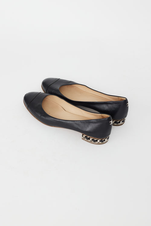 Chanel Black Leather Chain Heel Flat