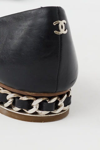 Chanel Black Leather Chain Heel Flat