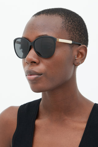 Chanel Black & Beige 5225-Q Round Sunglasses