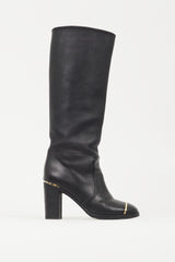 Chanel Black & Gold Leather Riding Boot