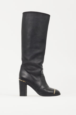 Chanel Black & Gold Leather Riding Boot